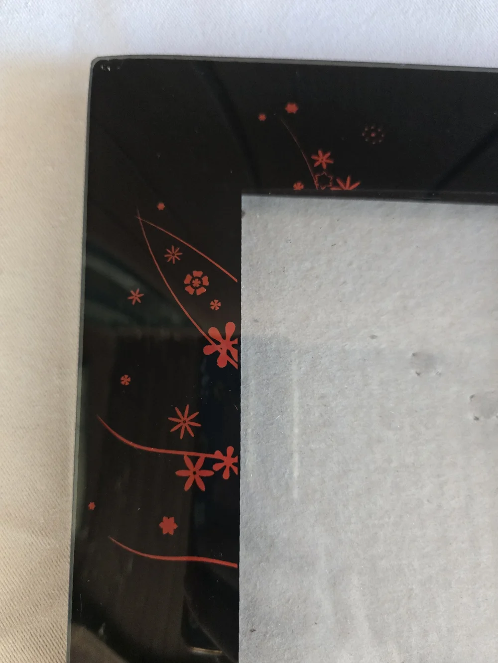 Sleek Beveled Photo Frame with Red Floral Vine Design On Black
